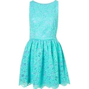 Topshop Blue/Green Lace Skater Dress